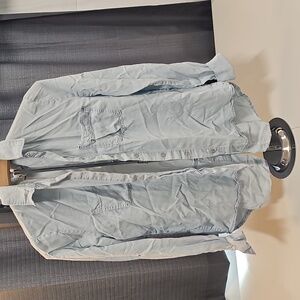 For the Republic Denim Button-up Top, Size Medium, Split Back Opening, Chambray